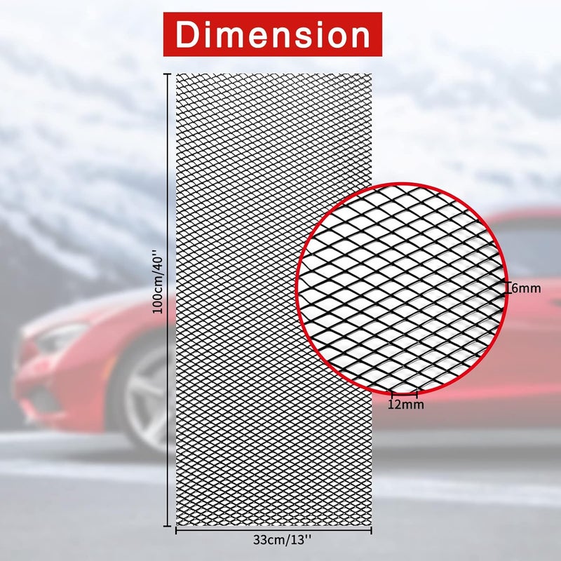 AICARS 40''×13'' Car Grill Mesh Metal Mesh 101x33cm Black Painted Aluminum Alloy Expanded Metal Sheet with 6x12mm Rhombic Hole Insert Bumper - Image 2